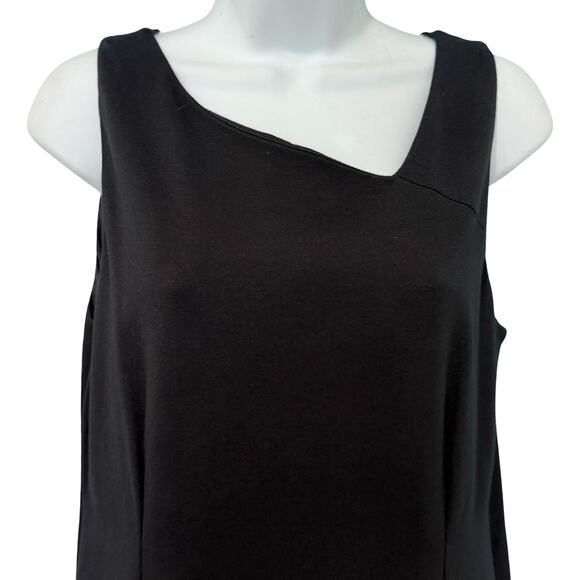 Eileen Fisher Black Ponte Asymmetrical Neck Sheath Sleeveless Pencil Dress Sz 10 - Picture 8 of 10